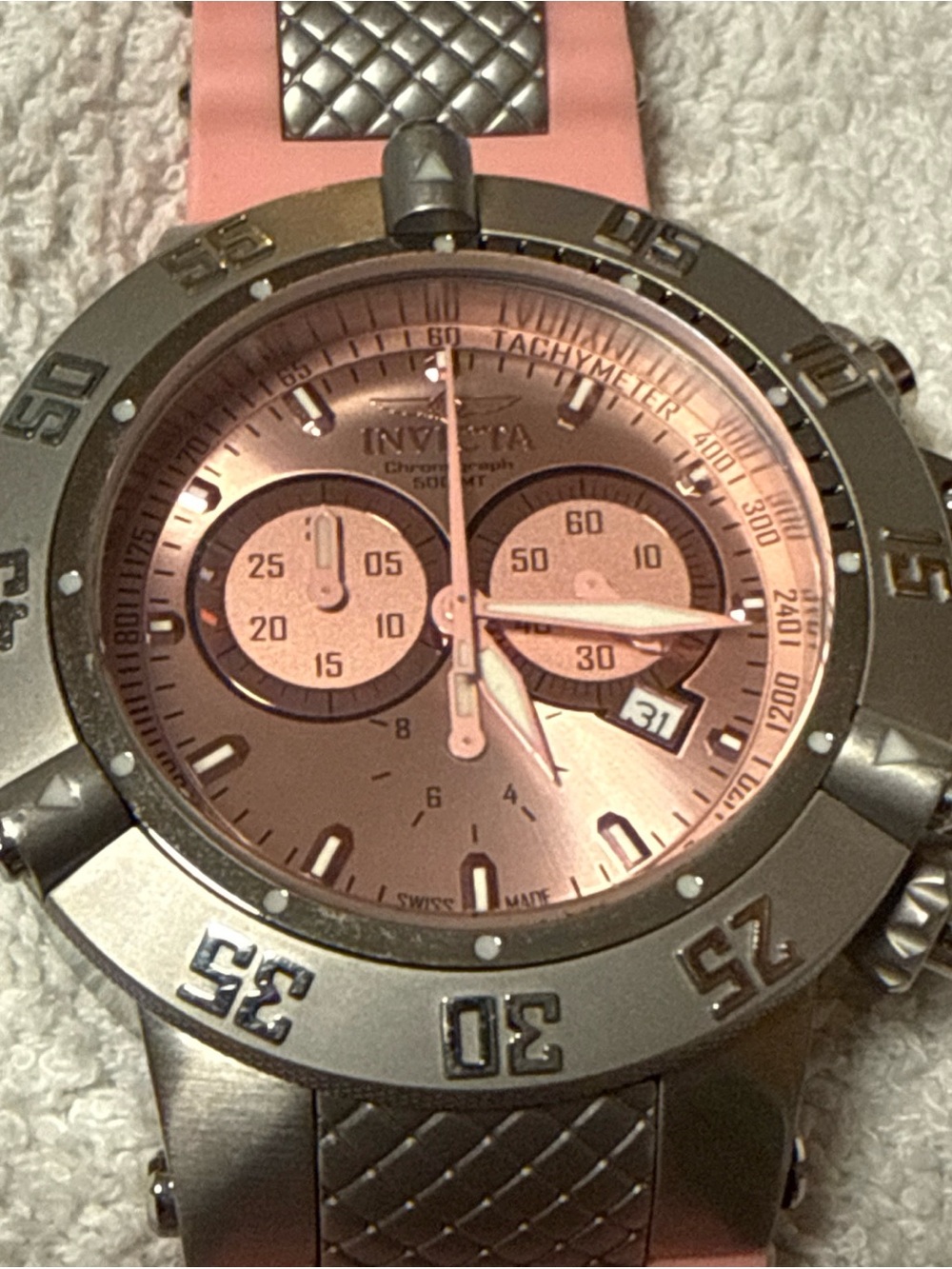 Invicta Men’s Subaqua Model 1383 Rose Pink Chronograph Stainless Steel Watch